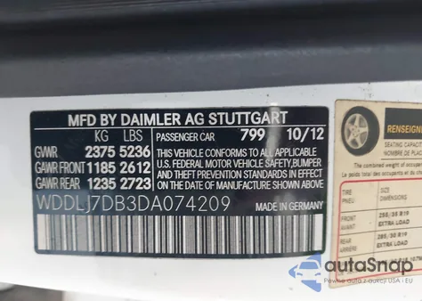 2013 Mercedes-Benz Cls 550 из США, поврежденный, VIN WDDLJ7DB3DA074209